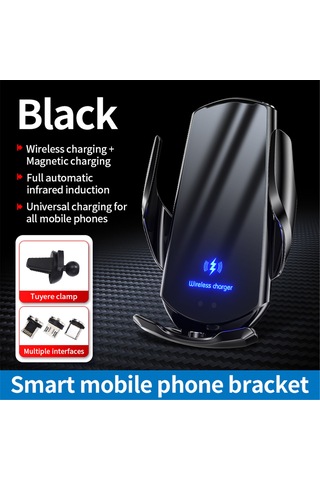 Neevoyu Araç İçin 15w Kablosuz Şarj Telefon Tutucu, Akıllı Sensörlü Otomatik Açma-kapama, 360 Derece Döner, Siyah Siyah