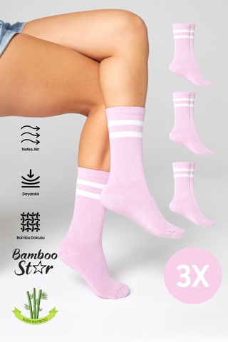 Bamboo Star Bambu Tenis Çizgili Premium Kolej Çorabı Unisex Toz Pembe Dikişsiz Soket Çorap 3'lü Paket Bamboo Star Bambu Tenis Çizgili Premium Kolej Çorabı Unisex Toz Pembe Dikişsiz Soket Çorap 3'lü Paket