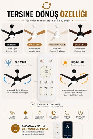 132 Cm Akıllı Tavan Vantilatörü Kumandalı & App Kontrollü 6 Kademeli Sessiz Led Tavan Fanı 3 Işık M Çok Renkli 83529189