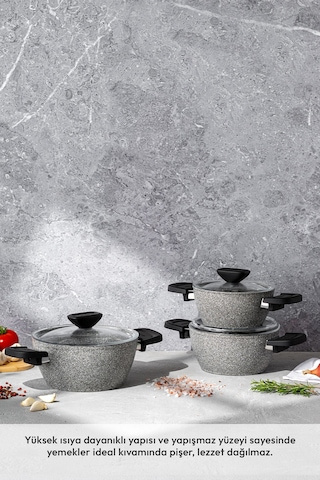 Emsan Fortis Granit 6 Parça Midi Tencere Seti Gri Gri