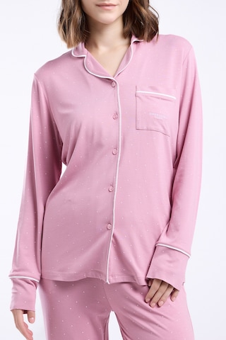 Pierre Cardin 8986 Uzun Kol Önden Düğmeli Kadın Pijama Takımı V2 GÜL KURUSU