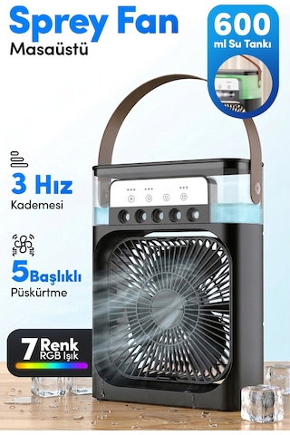 Blic Bwfn10 5 Başlıklı Buharlı Klima Fanı 600ml Su Hazneli Siyah Usb-c Şarjlı Masaüstü Air Cooler