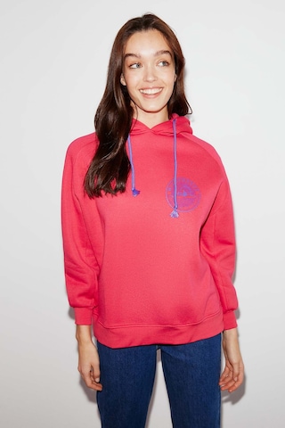 Ethıquet Polınıa Kadın İçi Polarlı Göğsü Baskılı Regular Fit Kontrast Kordonlu Kapüşonlu Pembe Sweat Mavi