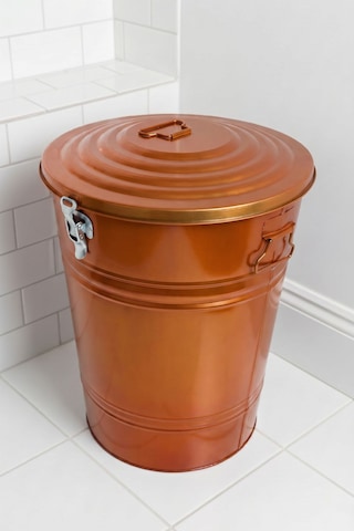 40 Litre Kilitli Kapaklı Metal Çöp Kovası Ve Dekoratif Çamaşır Sepeti Bakır