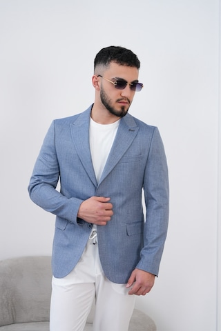 Dupont Classics Dupont Keten Slim Fit 6 Drop Sivri Yaka Çift Yırtmaçlı Erkek Blazer Ceket Açık Mavi