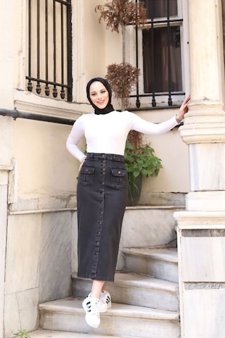 Boydan Düğmeli Körük Cepli Tesettür Etek - 001