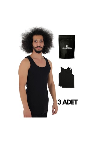 Cennetoğlu 3'lü Paket Erkek Atlet Pamuklu Siyah Siyah