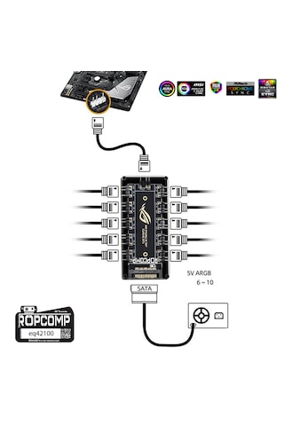 Ropcomp Argb Hub 11 Port 5v 3-pin Argb Ve Fan Hub