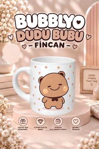 Dudu Bubu Fincan + Magnet + Bardak Altlığı Bej Bej