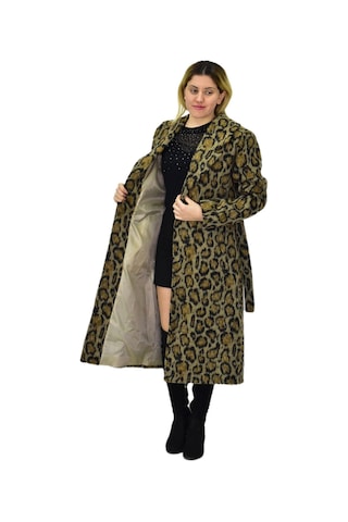 Kadın Leopar Desenli Uzun Kaşe Kaban Bgl-st04064 Haki