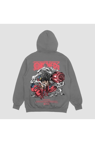 Unisex Gri Snakeman Baskılı Hoodie Oversize Kapşonlu Sweatshirt Gri