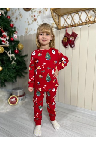 Gökjoy Çocuk Yeni Yıl Temalı Pijama Takımı Kırmızı