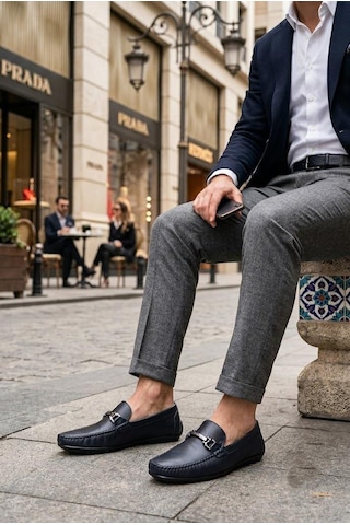 Pierre Cardin 90155 Rahat Esnek Hakiki Deri Erkek Loafer Ayakkabı Lacivert