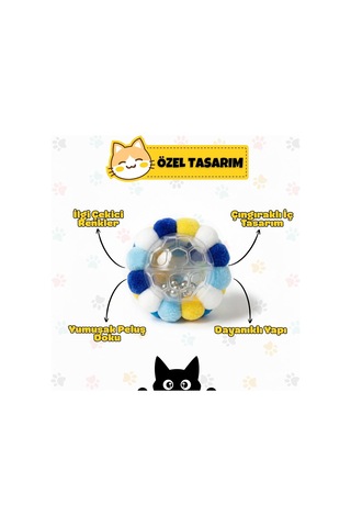 Orletz Çıngıraklı Ponpon Kedi Oyuncağı - Renkli İnteraktif Peluş Top - Zilli Yuvarlanan Kedi Topu - Çiğneme Ve