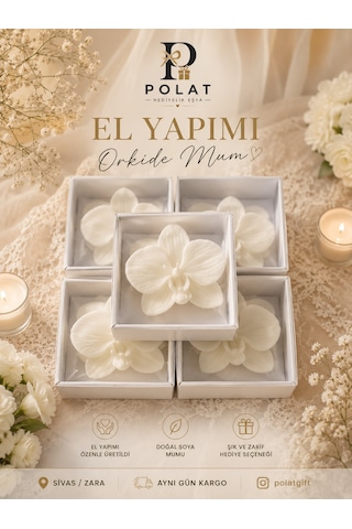 25 Adet El Yapımı Orkide Çiçeği Mum, Hediyelik, Düğün, Nişan, Kına, Söz 001 - Beyaz