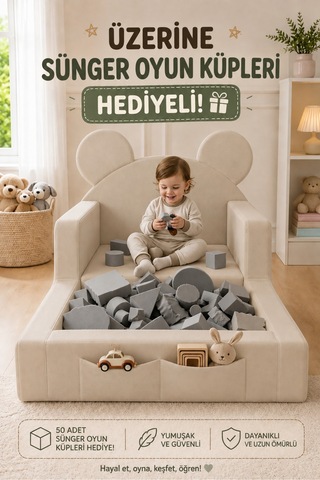 Luxury Tedyy Baza Ve Başlıklı Montessori Full Sünger Yatak Seti