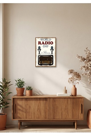World Radio Day Retro Radyo Tablo Vintage Radyo Temalı Dekoratif Duvar Tablosu Ahşap & Metal Baskı