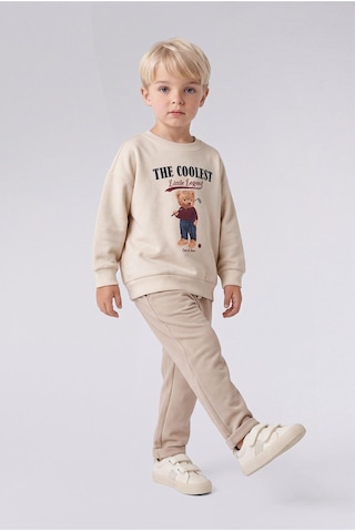 Defacto Oversize Bisiklet Yaka Ayıcık Baskılı İçi Yumuşak Tüylü Kalın Sweatshirt Erkek Bebek I3309a526wnbg734 Bej-bg734