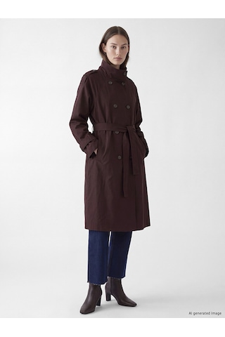 Lcw Modest Bordo Dik Yaka Kuşaklı Kadın Trençkot