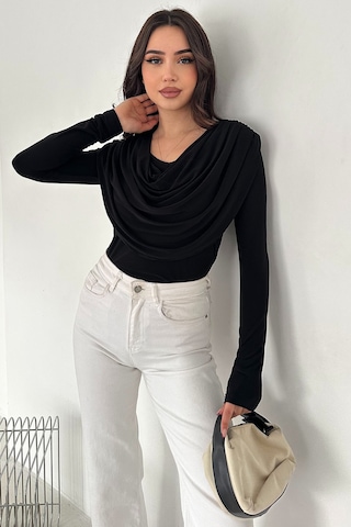 Noa & Noa Drapeli Yaka Detaylı Bluz Bold Siyah