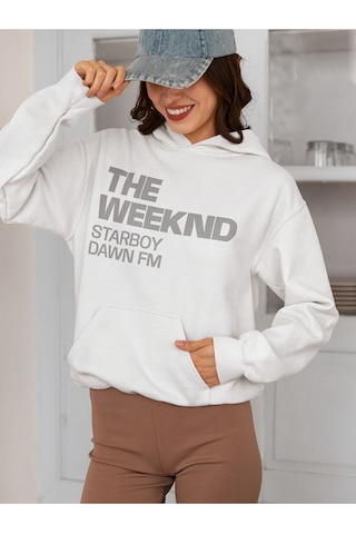 Sevbano The Weeknd Starboy Dawn Fm Yazılı Unisex Oversize Rapper Tasarım Beyaz