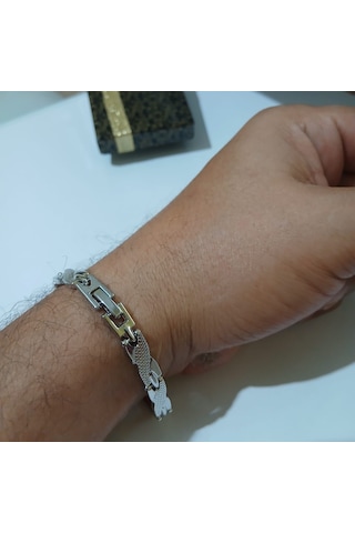 Argelon Silver Erkek Gümüş Bileklik 925 Mıknatıslı Gümüş Bileklik Özel Tasarım Luxery Bileklik Altın - Gümüş