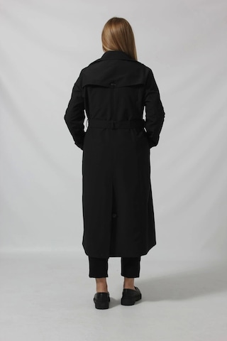 Dizaltı Düğmeli Kuşaklı Trençkot Siyah Siyah