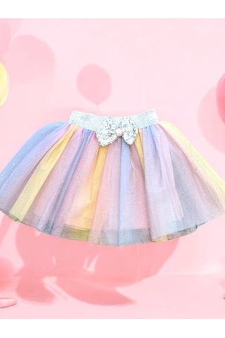 Kız Çocuk Gökkuşağı Renkli Tütü Etek-15120 Pembe