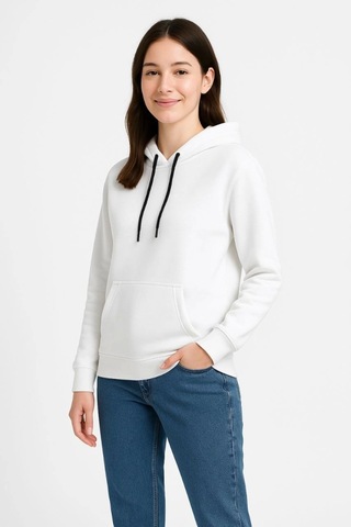Etiler Collection Üç İplik Kapüşonlu Kanguru Çepli Sweatshirt Hoodie - Beyaz