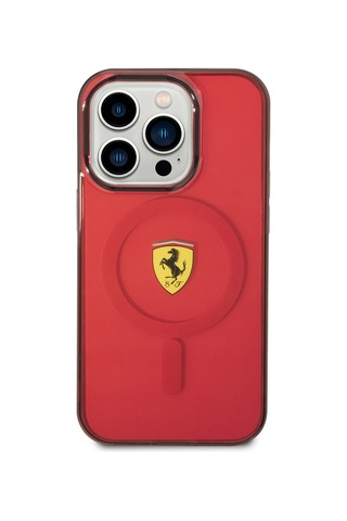 İphone Uyumlu 14 Pro Max Kılıf Ferrari Magsafe Şarj Özellikli Yarı Transparan Dizayn Kapak Kırmızı
