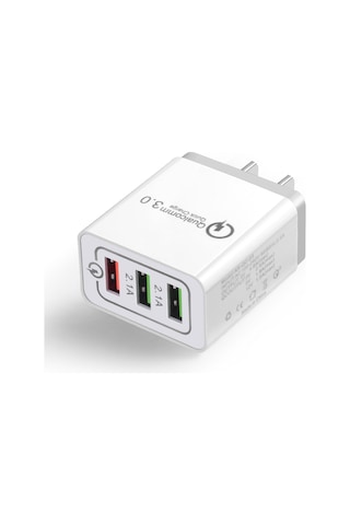 Xiyyadms Hızlı Şarj 3.0 Destekli 3 Usb Portlu Beyaz Abd Standardı Şarj Aleti - 100-240v Ev Ve Seyahat İçin