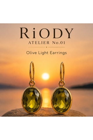 Riody Atelier No.01 Yeşil Doğal Taş Gold Ayarlanabilir Küpe Boho Resort Style Rose Gold - Sarı
