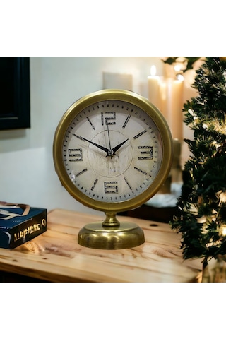 Eskitme Gold Metal Ofis Salon Otel Masa Saati 25*20 cm V2