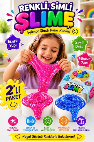 2'li Slime Oyun Jeli Simli Streç Hamur Eğitici Duyusal Oyun Motor Beceri Geliştiren Oyuncak Renkli