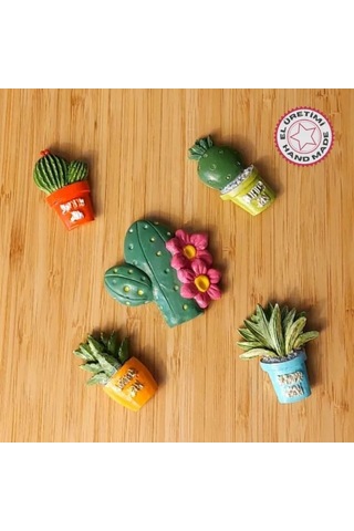 Uretti - Pınar 2572 - 5385 El Yapımı 5'li Pastel Renkler Kaktüs Magnet 5