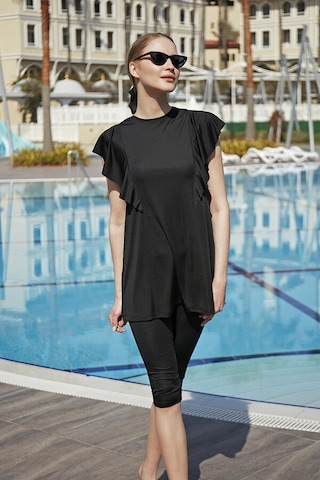 Remsa Fırfır Volan Detaylı Yarı Kapalı Mayo 2150 Hilal Siyah