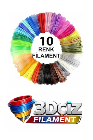 Pla 3d Kalem Filament Pla 10 Renk 10x1 Metre 10 Metre Pla Filament