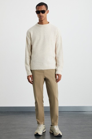 GRIMELANGE Reese Erkek Rahat Fit Beli Lastikli Dokuma Pamuk Elastan Kumaşlı Yıkamalı Bej Pantolon Bej