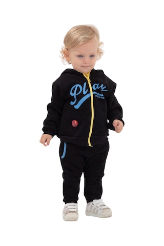 Play Baskılı Fermuarkı Kapüşonlu Erkek Takım Siyah