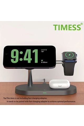 Topshop1 Siyah 3 Cihaz Aynı Anda Kullanılabilen Manyetik 5li Kablosuz 15w Qi Hızlı Şarj Standı İphone İwatch Uyumlu