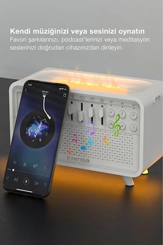 Alev Efektli White Noise Aromaterapi Hava Nemlendirici Bluetooth Hoparlörlü 200 Ml Difüzör