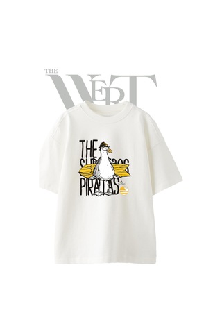 Thewert Seagull Surf Pirate Tasarım Baskılı Ünisex Beyaz Oversize T-shirt