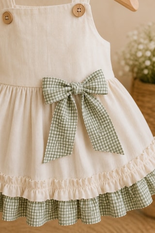 Mnk Baby & Kids Kız Bebek %100 Pamuklu Fiyonk Detaylı Elbise M00849 Krem