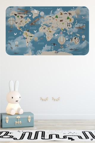 Eğitici Dünya Haritası Dünya Atlası Çocuk Ve Bebek Odası Duvar Sticker -60x105-3827 Çok Renkli