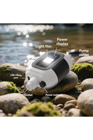 Elmpaly 2000mah Kapasiteli Taşınabilir Kamp Duş Seti 7 Parça Aksesuarlı Filtreli Pompa Bej