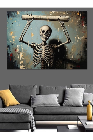 Ahşap Tablo Barfiks Çeken İskelet Sanat Eseri