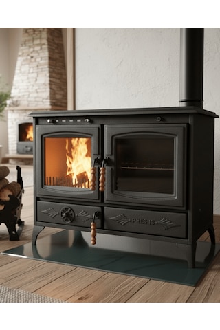 Reyo Stove Halfeti Büyük Camlı Fırınlı Şömine Kuzine Soba