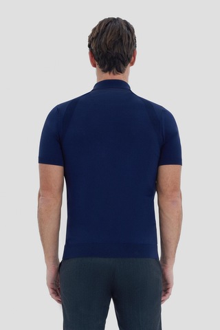 Sabri Özel Erkek Lacivert Normal Kesim Regular Fit Viskon Dokulu Triko Polo Yaka Tişört