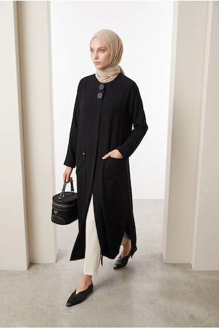 Armine Trend Düğme Detaylı Beli Lastikli Ve Kuşaklı Cepli Giy Çık Siyah 26yt517