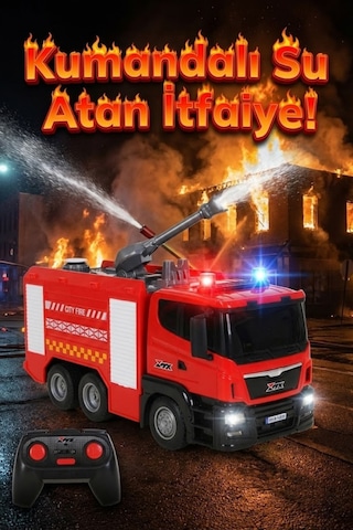 Uzaktan Kumandalı Su Atan İtfaiye Arabası - Şarjlı, Işıklı Ve Sesli Oyuncak Araba 24 Cm Çok Renkli